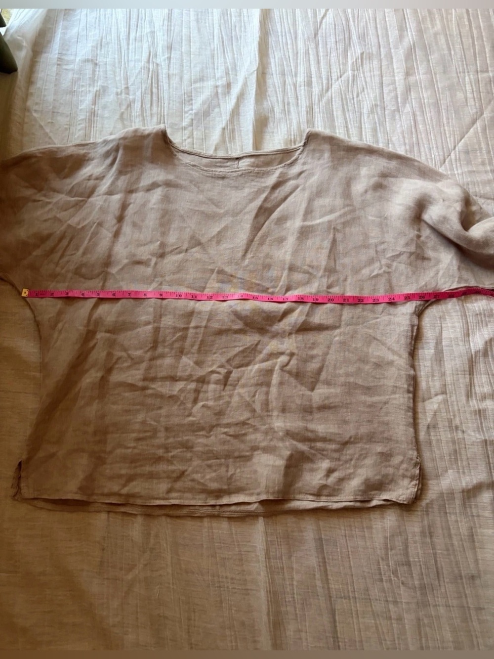 Beige Italian 100% Linen Blouse Long Sleeve Women OneSize (US 6-14) Lagenlook - Picture 8 of 10
